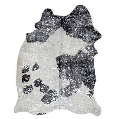 Designer Cowhide Abstract Area Rug in Silver