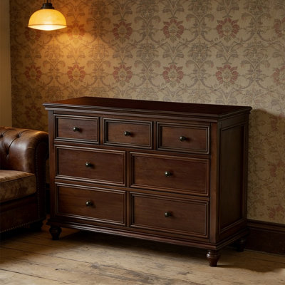 American style dark brown walnut 7-drawer cabinet
