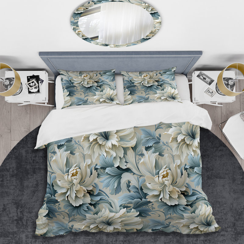 Ensemble de housse de couette Petal Symphony Blue Damask Harmony I, Housse de couette simple + 1 taie décorative stan