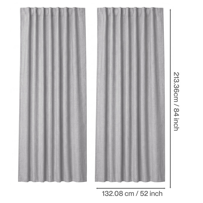  100% Blackout Curtains Thermal Linen Look Pair Ready Made 52x84 in Grey
