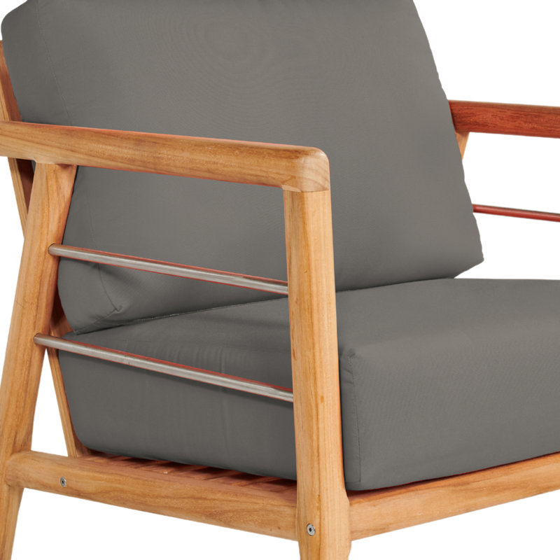 Fauteuil club d'extérieur en teck Goronwy Aalto, Gris anthracite Sunbrella®, Naturel sablé