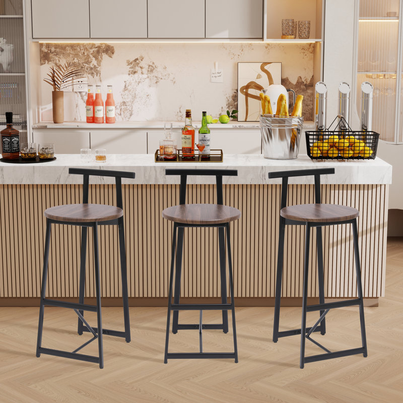 Height Counter & Bar Stools With Metal Frame(Set Of 3), Walnut