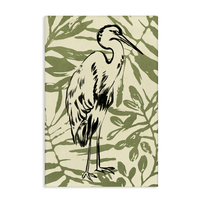 «Heron & Leaf», art mural sur toile par June Erica Vess, H 24 po x l 16 po