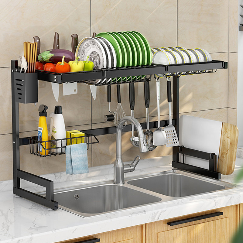 Égouttoir à vaisselle au-dessus de l'évier, égouttoir à vaisselle à 2 niveaux en acier inoxydable pour le rangement de la cuisine