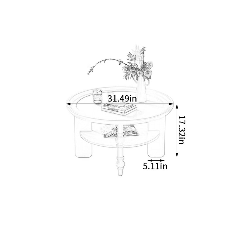 Creamy Style Cherry Wood Double-tier Coffee Table, 17.32" H x 31.49" L x 31.49" W
