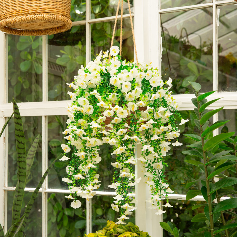 30 po Plante suspendue artificielle résistante aux rayons UV du matin (intérieur / extérieur) - ensemble de 6, Blanc