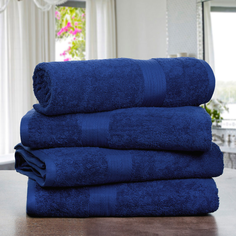 Ensemble de serviettes 100% coton super doux et absorbant Como, Bleu marine, Serviettes de bain - paquet de 4