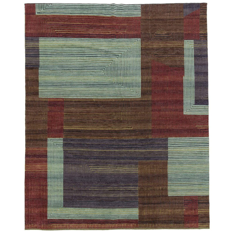 Facade Wool Geometric Area Rug in Blues/Brown/Purple, Rectangle 2' x 3'