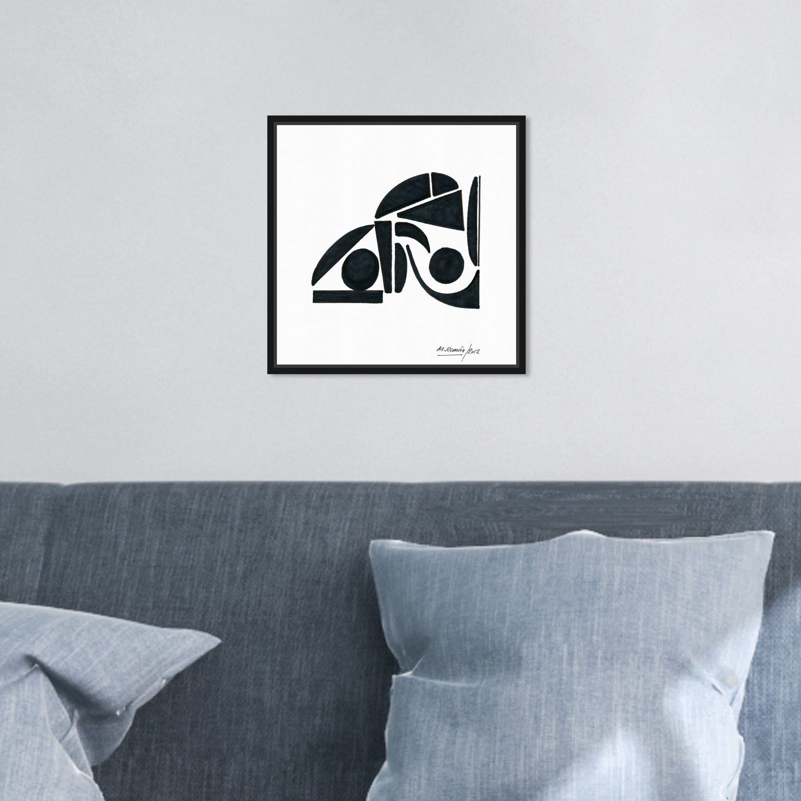 Black and White Modern Print by M. Roman, 13" H x 13" W, Black