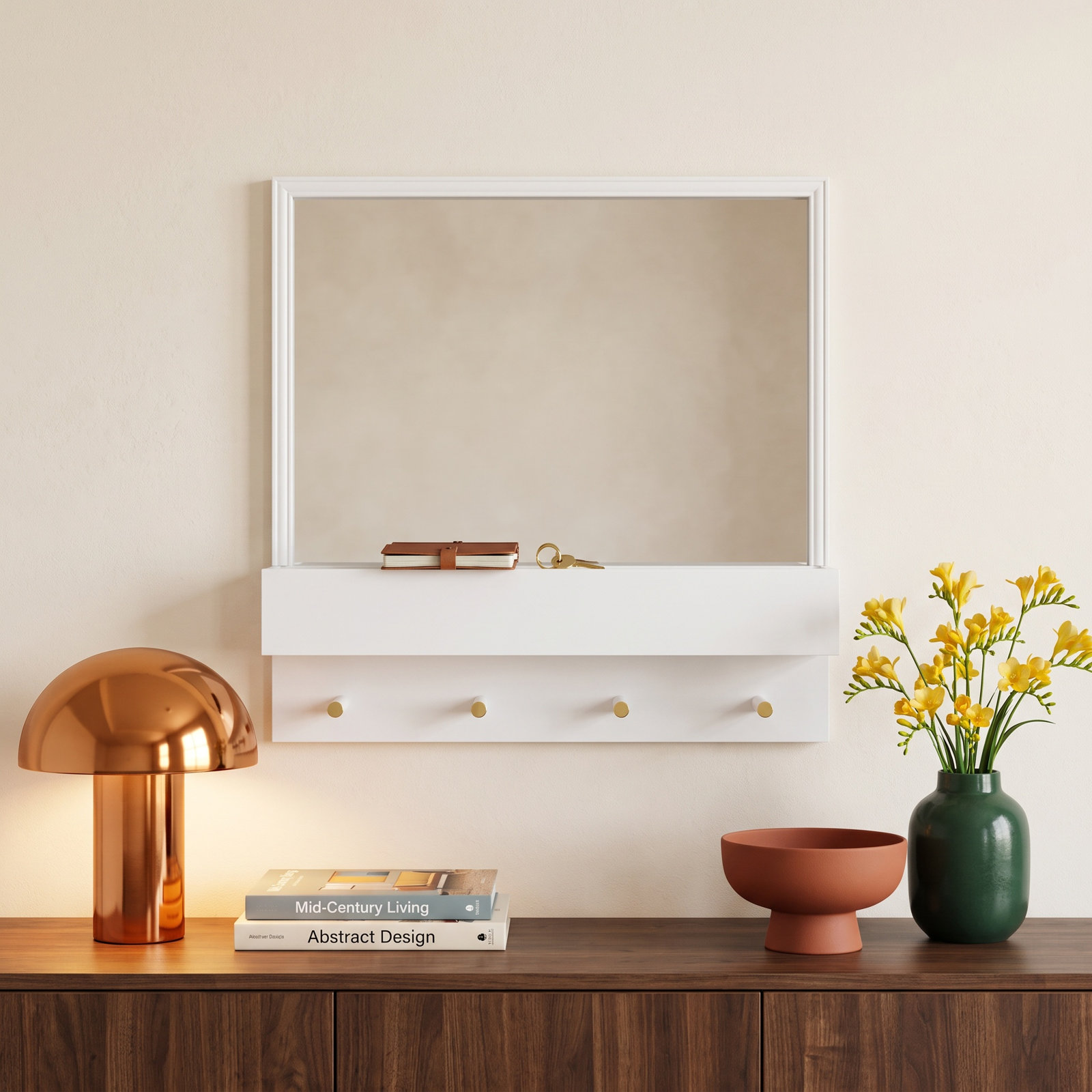 Medici Flat Wall Mirror with Shelves, 24" x 24", White