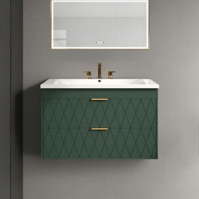 Meuble-lavabo mural 30 po avec lavabo en résine et 2 tiroirs