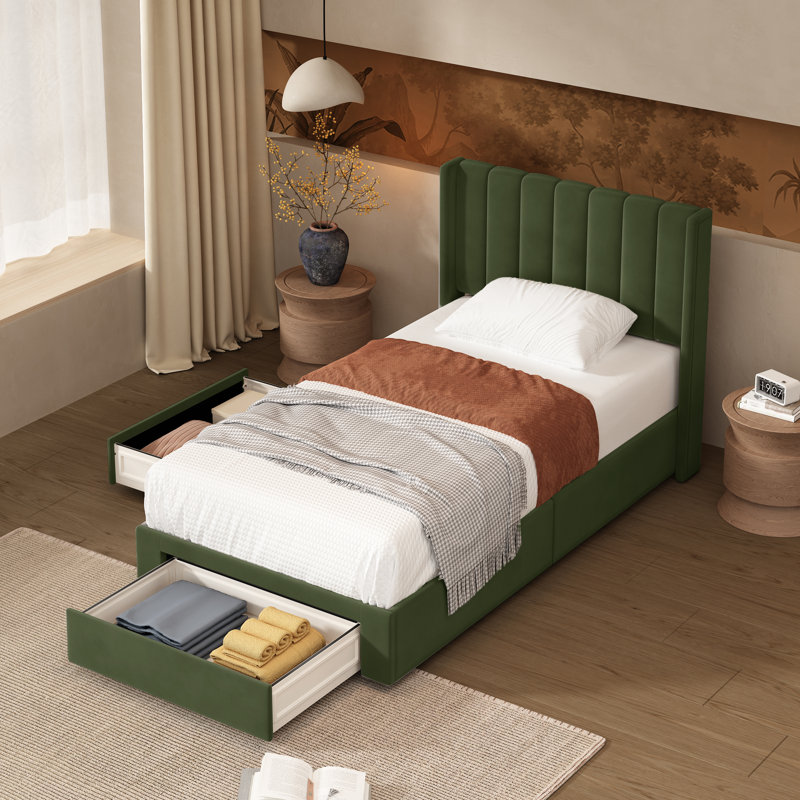 Lit plateforme avec rangement Jeilyn, Pistache, Simple