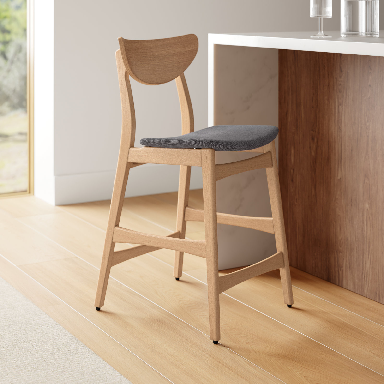 Fitz 24" Counter Stool, Dark Gray, Oak