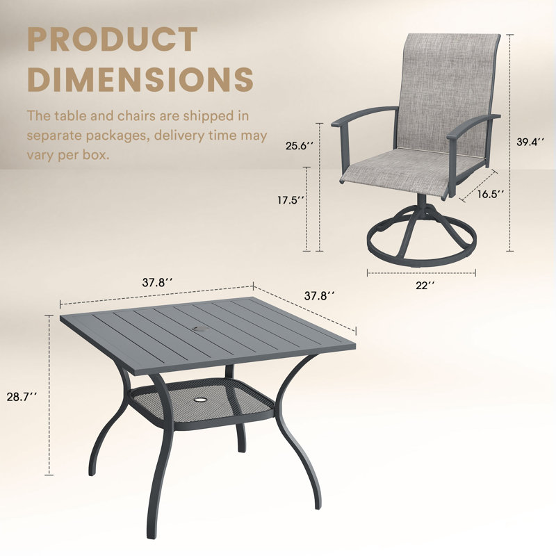 Ensemble de salle à manger de patio pour 4 personnes avec chaises pivotantes, Grey, Gris