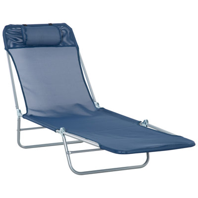 Folding Chaise Lounge Pool Chair, Patio Sun Tanning Chair, Outdoor Lounge Chair with 6-Position Reclining Back, Breathable Mesh Seat, and Headrest for Beach, Yard, Patio, Blue