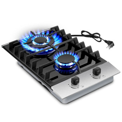 12 Inch Built-in 2 Burner Gas Cooktop, Black Tempered Glass, 16,914 Btu, Ng/lpg Convertible, Thermocouple Protection, Modern Design