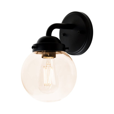 Glass Globe 1-Light Bathroom Vanity Light - Wall Mounted, TRIAC Dimmable Bathroom Sconce With ST19 6W 2700K LED Edison Bulb
