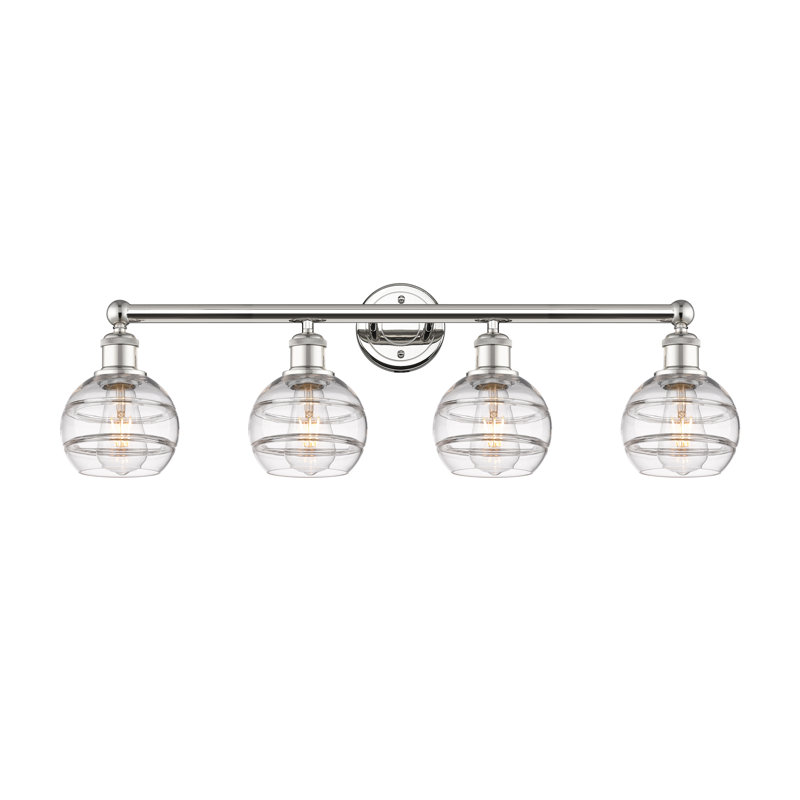 Éclairage pour meuble-lavabo à 4 lumières Chartoff, Transparent, Nickel poli