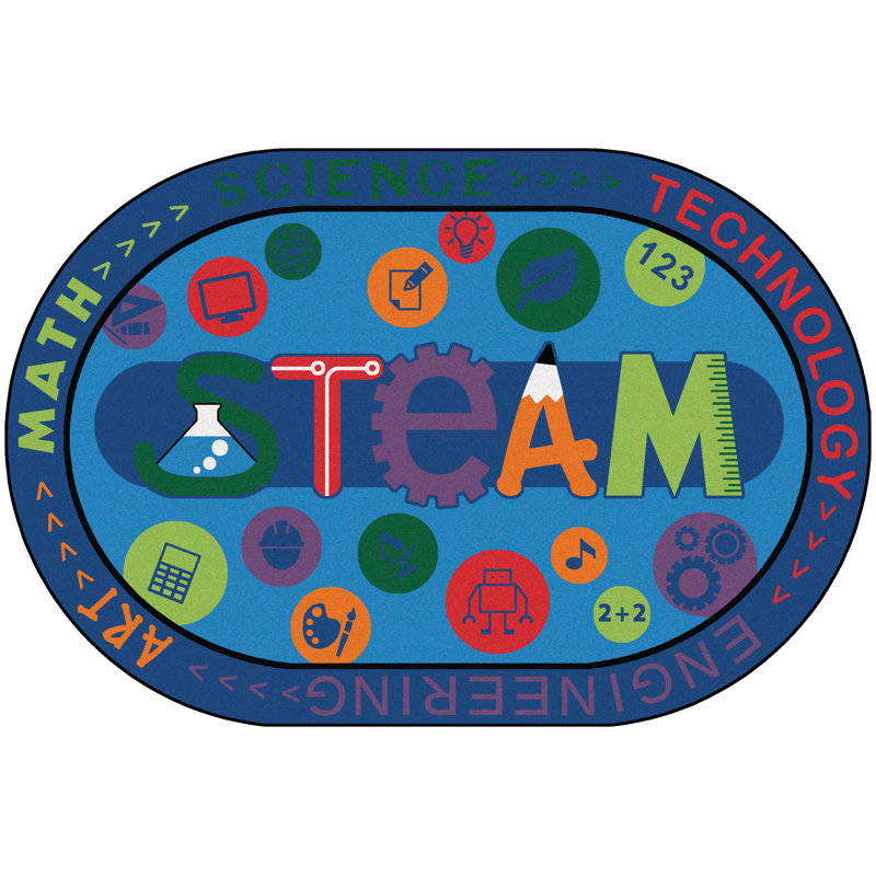 STEAM Classroom Oval KID $Value Plus Blue Area Rug, Oval 4' x 6'