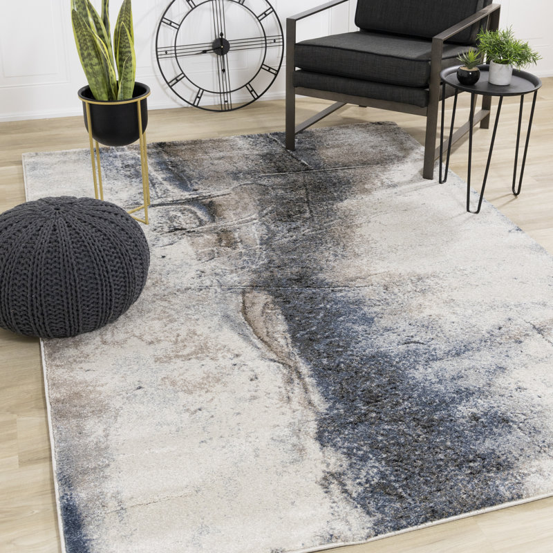 Tapis crème / noir Menoher, Rectangle 5 pi 3 po x 7 pi 7 po