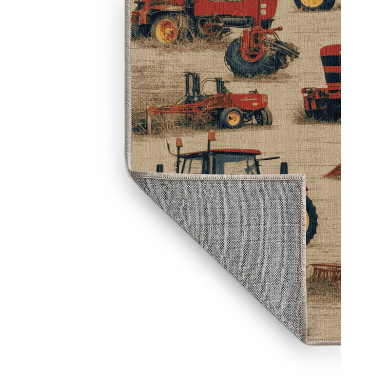 Machine Washable Transportation Beige Area Rug, Round 5'