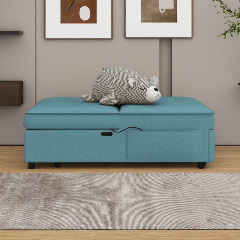 4-In-1 Sofa Bed, Chair Bed, Multi-Function Folding Ottoman Bed With Storage Pocket And USB Port, Teal