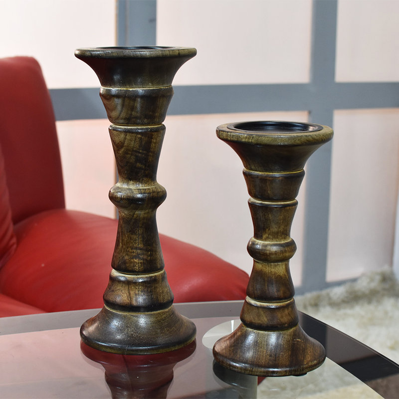 9'' H Wood Tabletop Candlestick