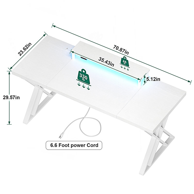 Bureau de jeu avec charge USB et lumière DEL, Blanc