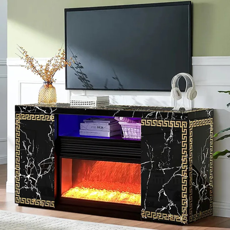 VERSA TV STAND with Fireplace, Black