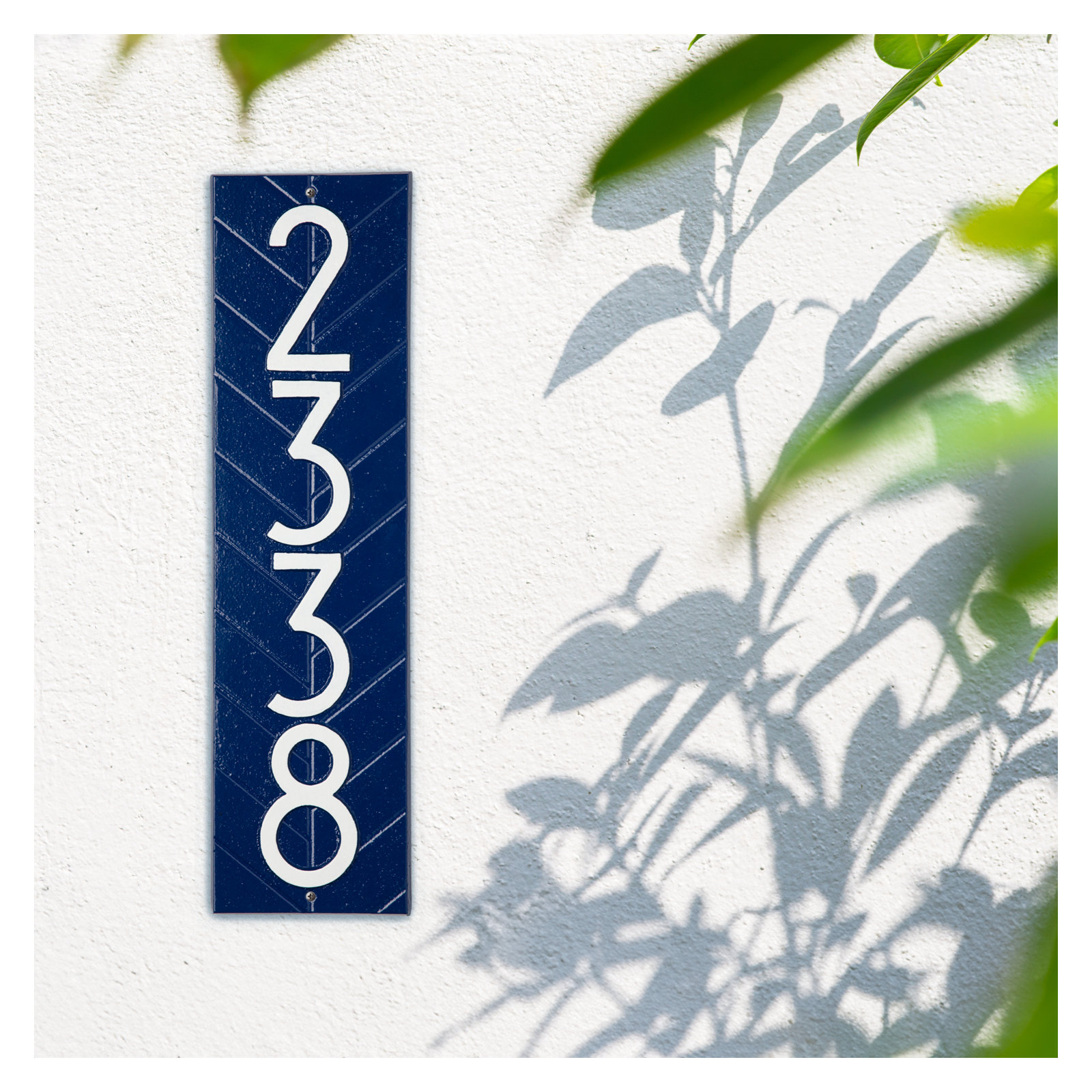 Mid-century Modern Herringbone Vertical Wall Plaque, Dark Blue/White, Yes