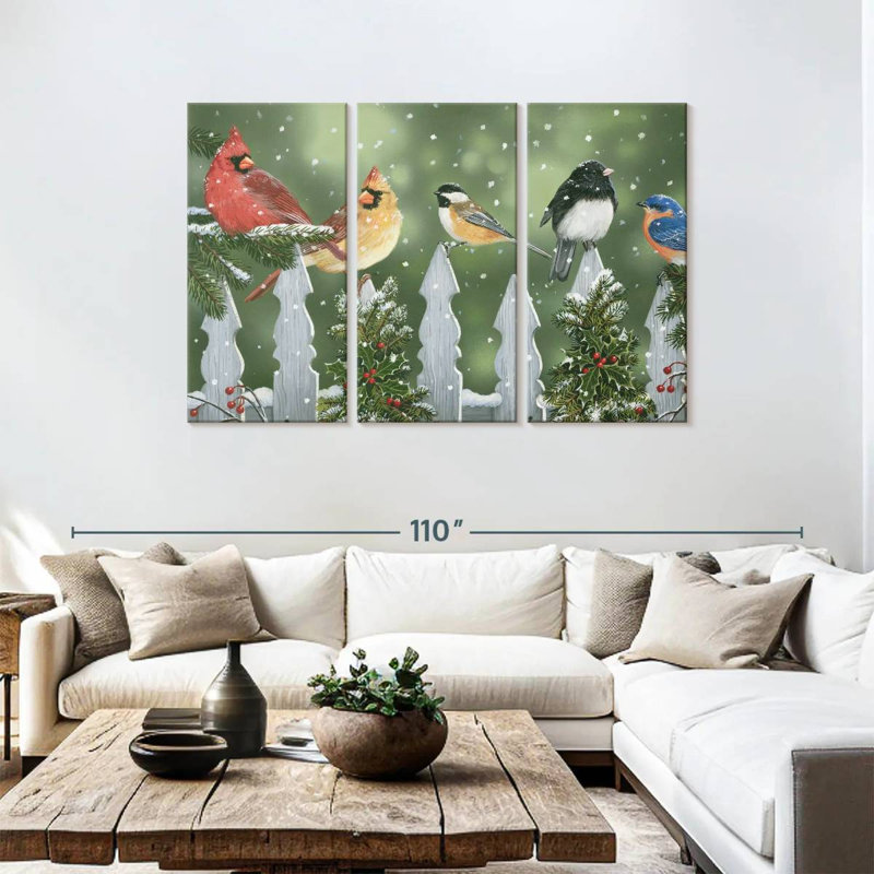 Brampt Winter Birds On A Snowy Fence, 48" H x 74" W