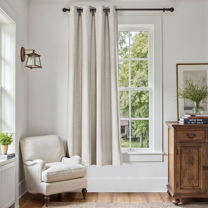 Grommet Room Darkening Linen Textured Curtain, 50" W x 72" L, Stone White
