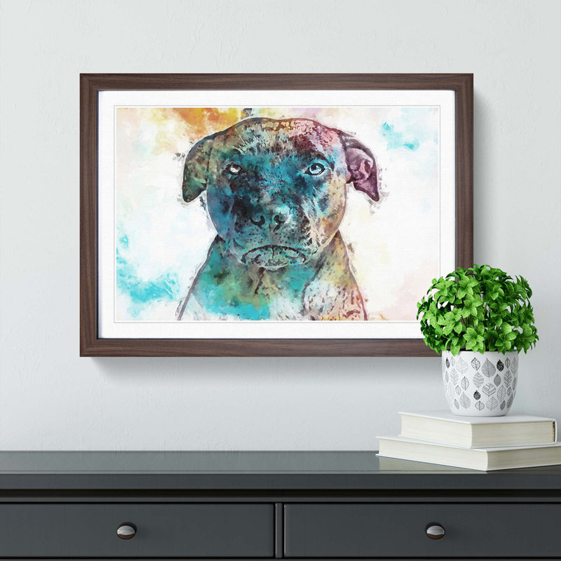A Staffordshire Bull Terrier Dog in Abstract - Framed Print, Walnut Framed, 62cm H x 87cm W x 2cm D