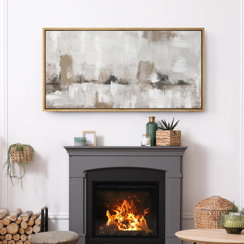 Art moderne moderne abstrait dans des tons neutres, H 30 po x l 60 po, Naturel