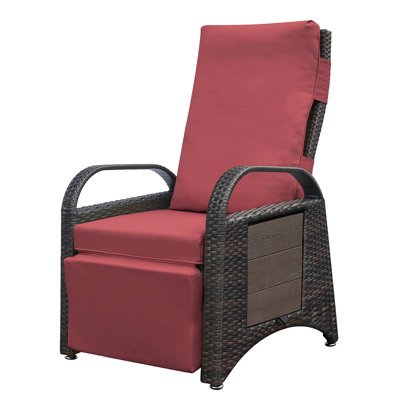 Fauteuil inclinable de jardin avec réglage à 2 boucles, coussin amovible et matériau protégé, fauteuil inclinable brun et rouge ajustable, tissé à la main, tissu aquatique