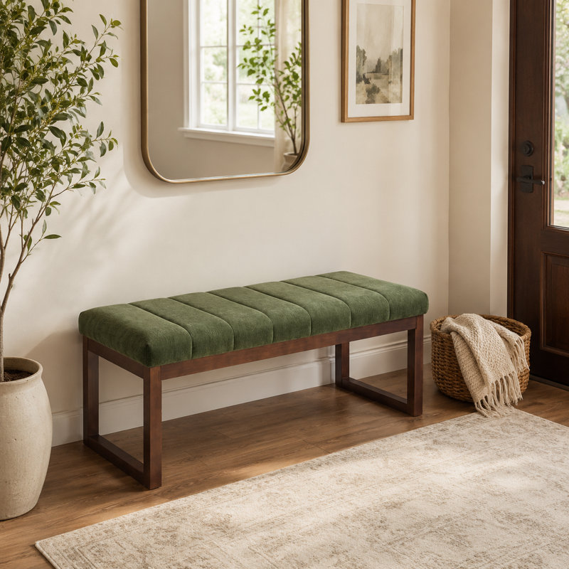 Banc de bout rembourré de 53 po de largeur avec pieds en bois, Vert