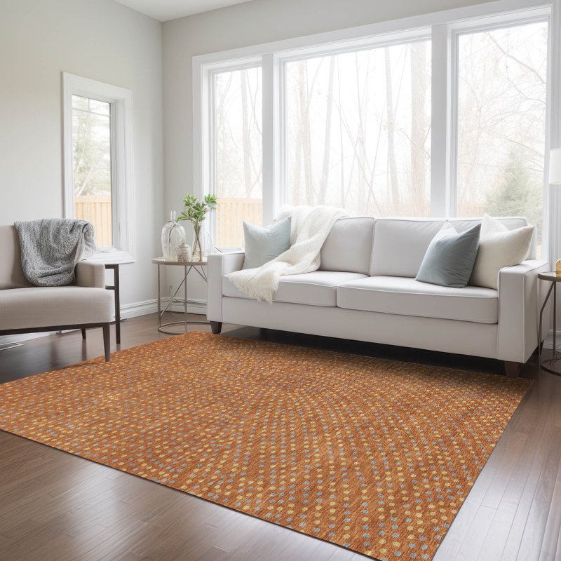 Paprika Synthetic Flat Woven 9' x 12' Washable Rug