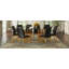 Oval Tempered Glass Dining Table with Gold Double Column Base and 8 Black PU Chairs, Ergonomic Backrest
