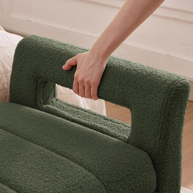 Lunara 66"W Upholstered Flip Top Teddy Storage Bench King Size with Gold Legs,Curverd Armrest and 2 Pillows , Green, 67"W