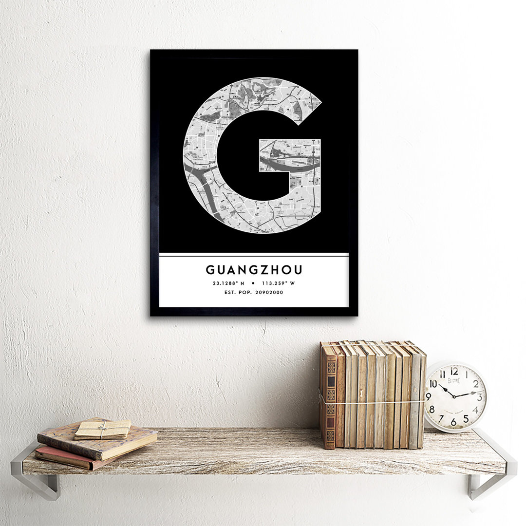 Guangzhou City Map Guangzhou China City Map Black And White - Single Picture Frame Typography