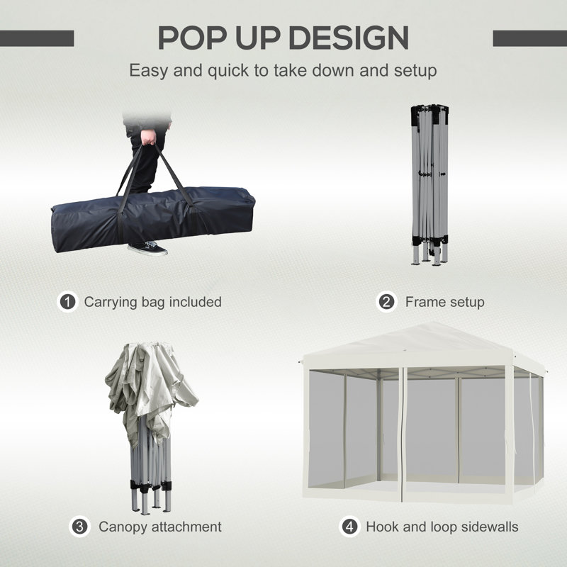 Instant Canopy Tent With Adjustable Height Steel Frame, Beige Pop-up Design For Outdoor Events And Garden Gatherings