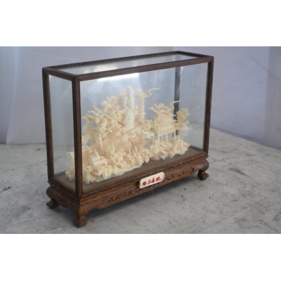 Carved Resin Chinese Scholar Landscape in Wood Case 12"x4"x9"H