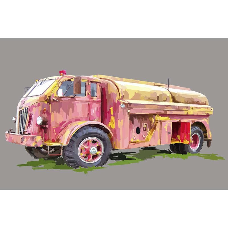 Painterly Firetruck 1 Piece Wrapped Canvas Wall Art, 51cm H x 76cm W x 0.38cm D