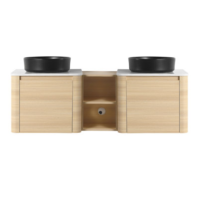 Meuble-lavabo mural 60 po avec lavabo d'art en céramique et 1 tablette de rangement, porte à fermeture en douceur