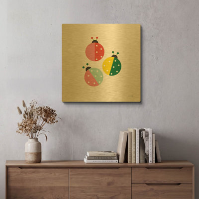 'Ladybugs Three' By Ann Kelle Gold Metal Wall Art, 24" x 24"