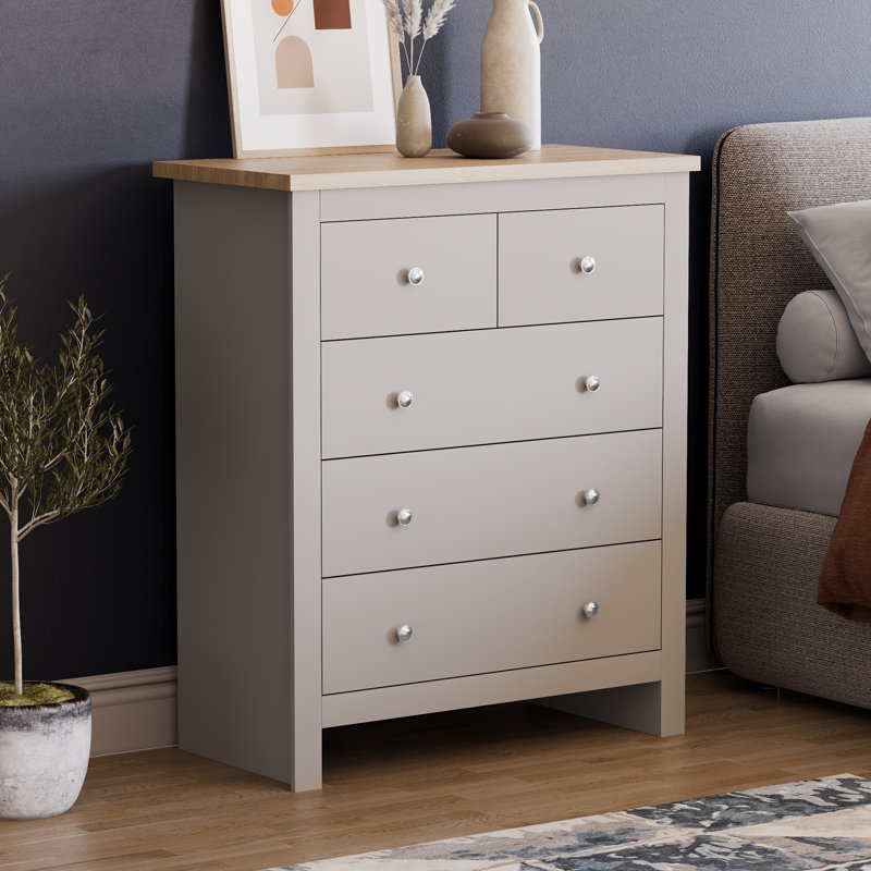 Morley 79cm W 5 - Drawer Chest of Drawers, Grey