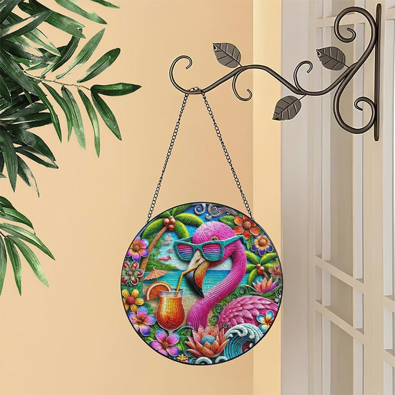 Panneau de vitrail FlamingoEnjoysTropical, 6,3 x 6,3 po (16 x 16 cm)