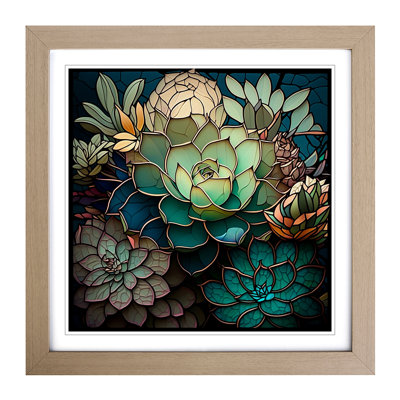Succulent Stained Glass Effect - Framed Print
