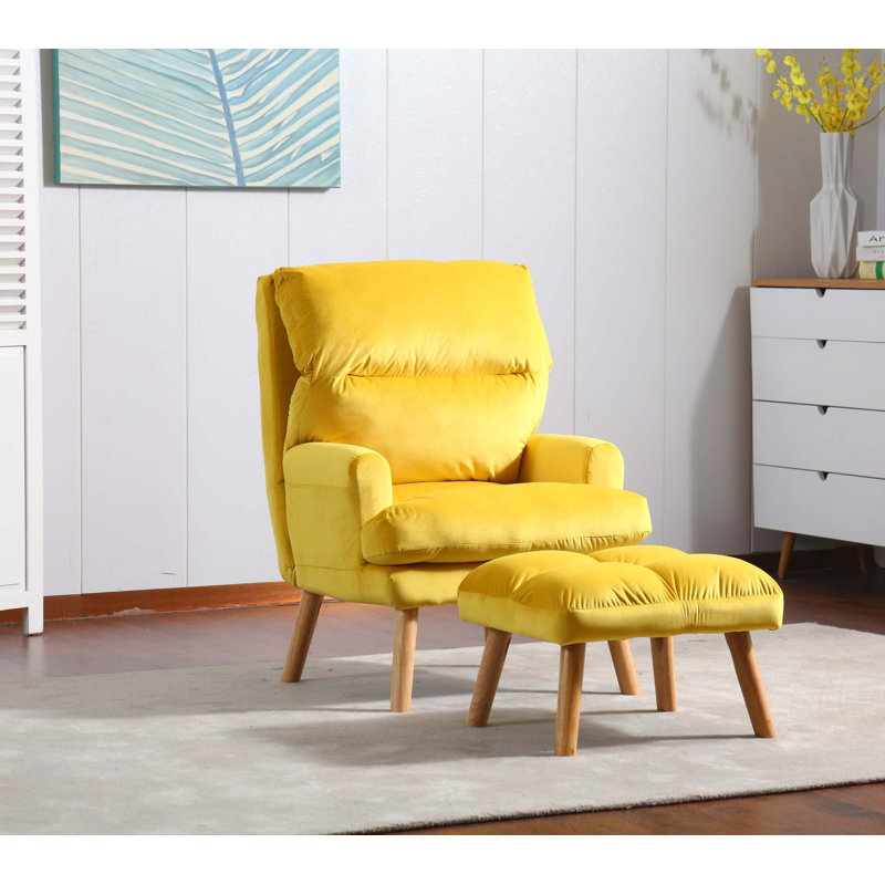 Fauteuil clic-clac avec repose-pieds 1pc, Tissu jaune, Noir