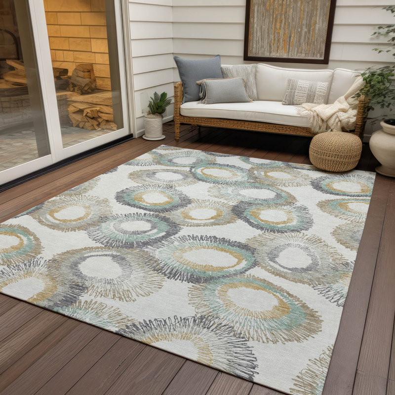 Machine Washable Indoor/Outdoor Corbin ACN2278 Geometric Rug, Rectangle 10 pi x 14 pi